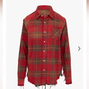 🖤R13 Red and Brown Plaid Frayed Button-Up Shirt🖤